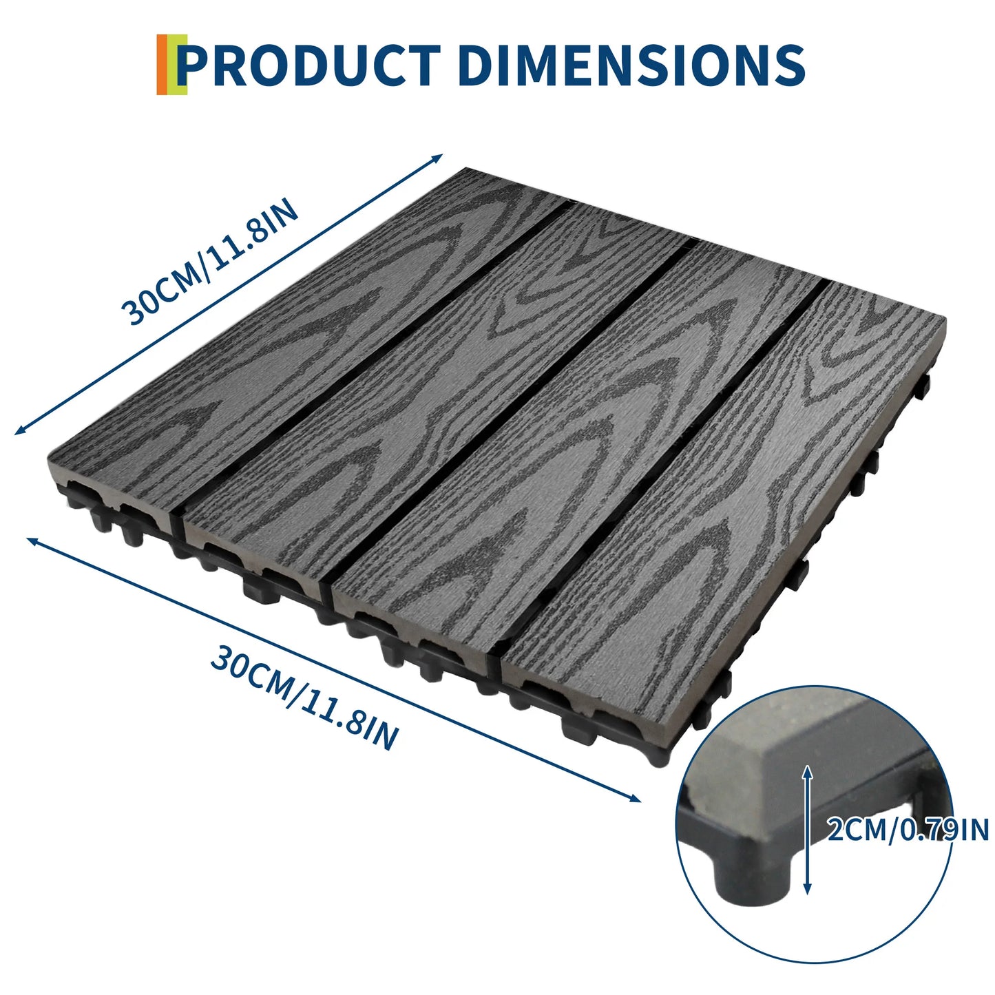 48PCs Composite Interconnected Deck Tiles 12x12 Inch –  for Indoor & Outdoor Use