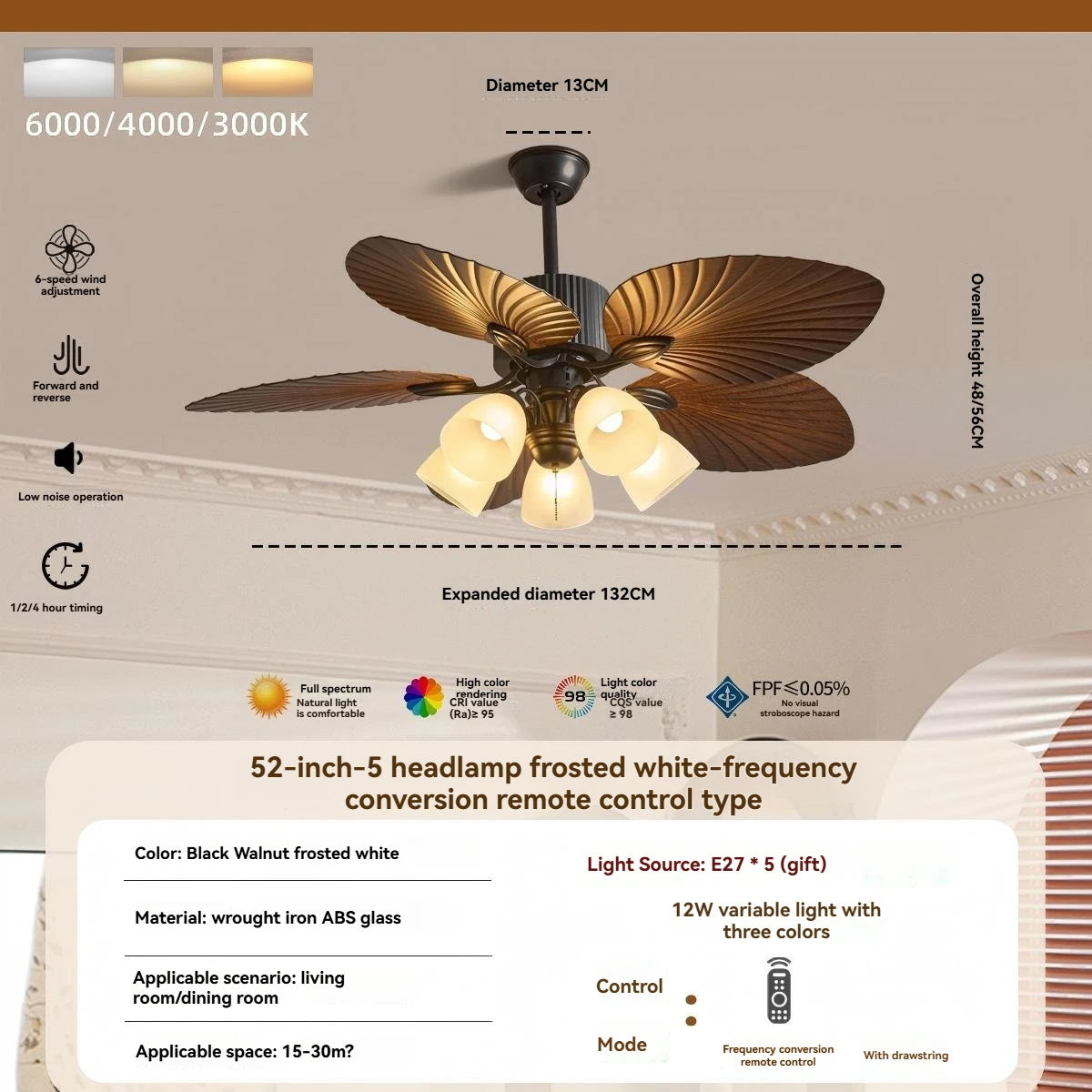 Banana leaf high wind ceiling fan light