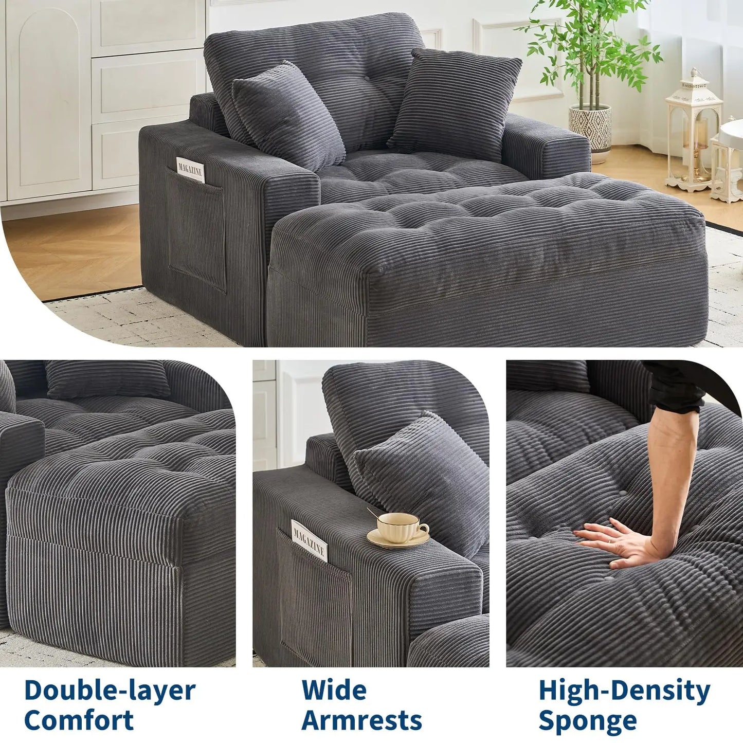 63'' Indoor Chaise Lounge With Ottoman and 2 Pillows