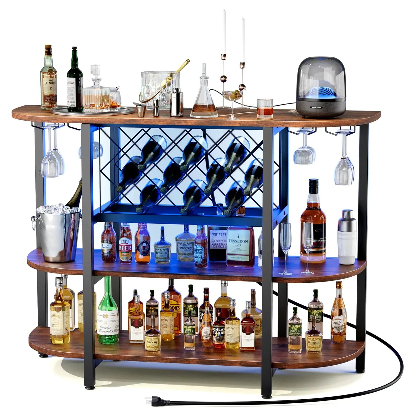 Metal Wine Racks with Bar Utensils and Glasses and Wine Bottle Holder
