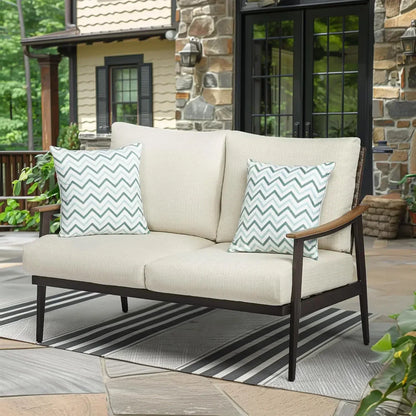 BestsellerXMSJ-Sale Outdoor Patio Loveseat, Patio Furniture Metal Outdoor Sofa with Wicker Backrest & 6 Inches Cushion for Front