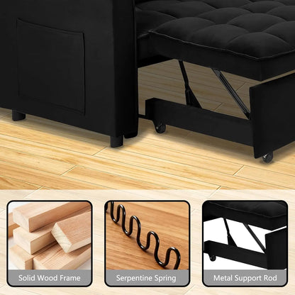 53'' Convertible Sleeper Sofa Bed, Modern Velvet Fabric, Adjustable Backrest, Side Pocket and 2 Pillows,
