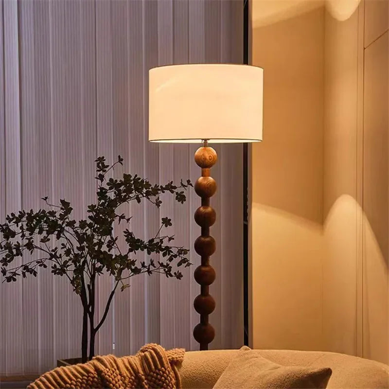 Vintage Floor Lamp Led Fabric & Wood Vertical Light