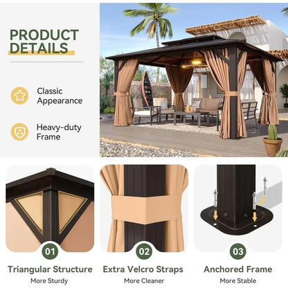 10x12 ft. Outdoor Pavilion with Curtains & Netting