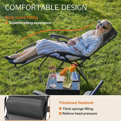 Set of 2 Portable Outdoor Garden Recliners with Cup Holder and Adjustable Pillow