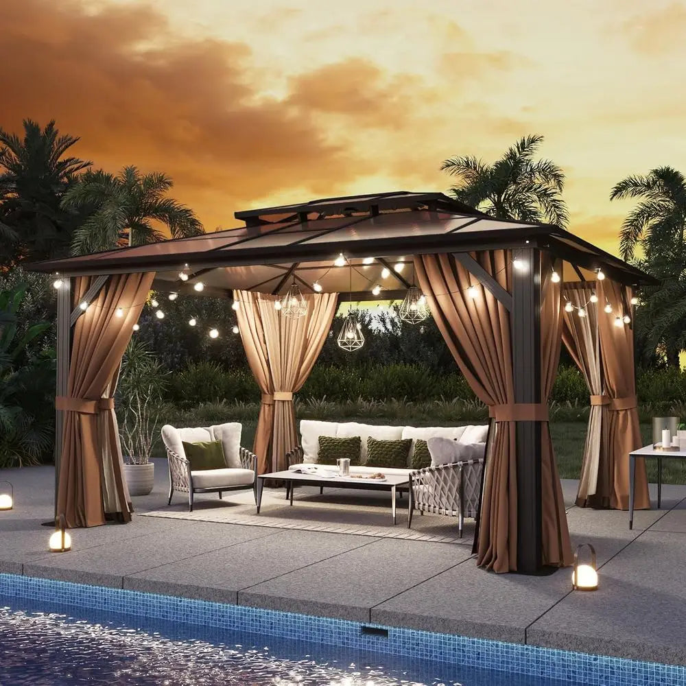 10x12 ft. Outdoor Pavilion with Curtains & Netting