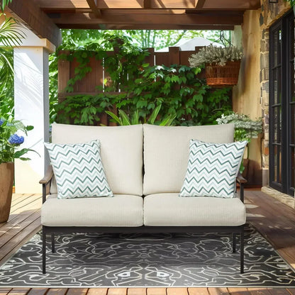 BestsellerXMSJ-Sale Outdoor Patio Loveseat, Patio Furniture Metal Outdoor Sofa with Wicker Backrest & 6 Inches Cushion for Front