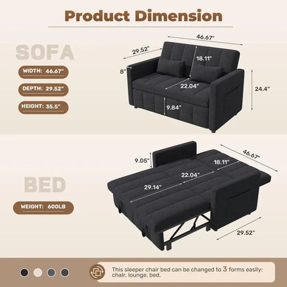 Sleeper Sofa Bed with Adjustable Backrest and Side Pockets