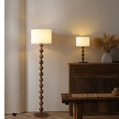 Vintage Floor Lamp Led Fabric & Wood Vertical Light