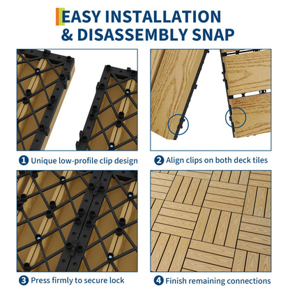 48PCs Composite Interconnected Deck Tiles 12x12 Inch –  for Indoor & Outdoor Use