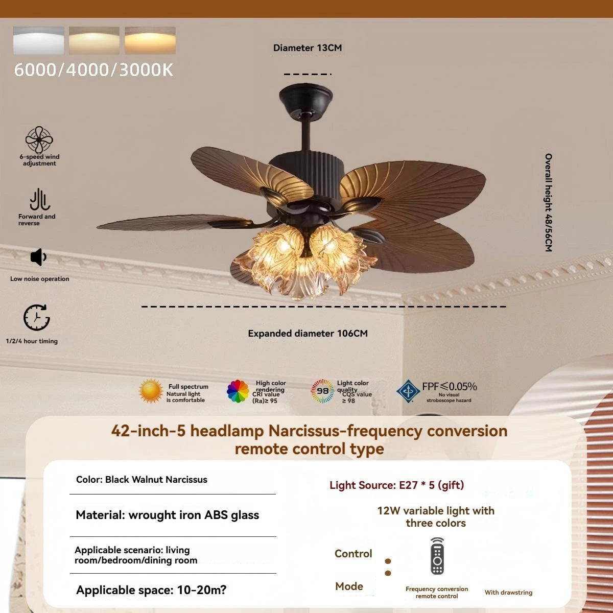 Banana leaf high wind ceiling fan light