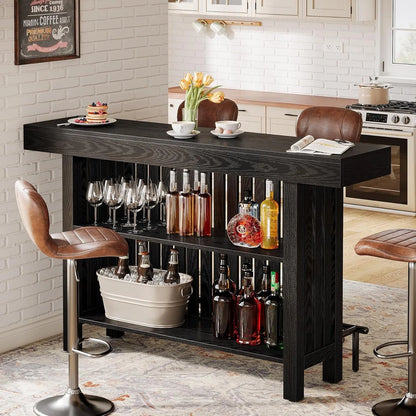 63-Inch Large Bar Unit,2-Tier Kitchen Island Mini Bar Height Pub Table with Footrest, Modern Coffee Bar Cabinet