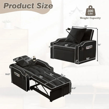 3-in-1 Velvet Sleeper Sofa Bed with USB Ports & Phone Holder