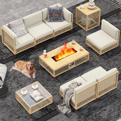 9pc Patio Sectional Set with Fire Pit
