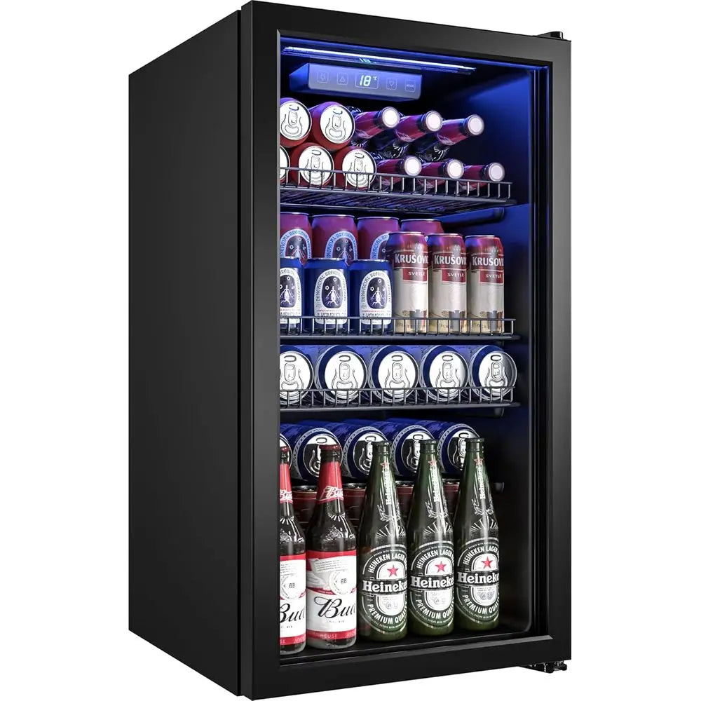 3.2 cu ft Glass Door Mini Fridge with Adjustable Shelves and Digital Temp, 3.2 Cu. Ft. (Black)