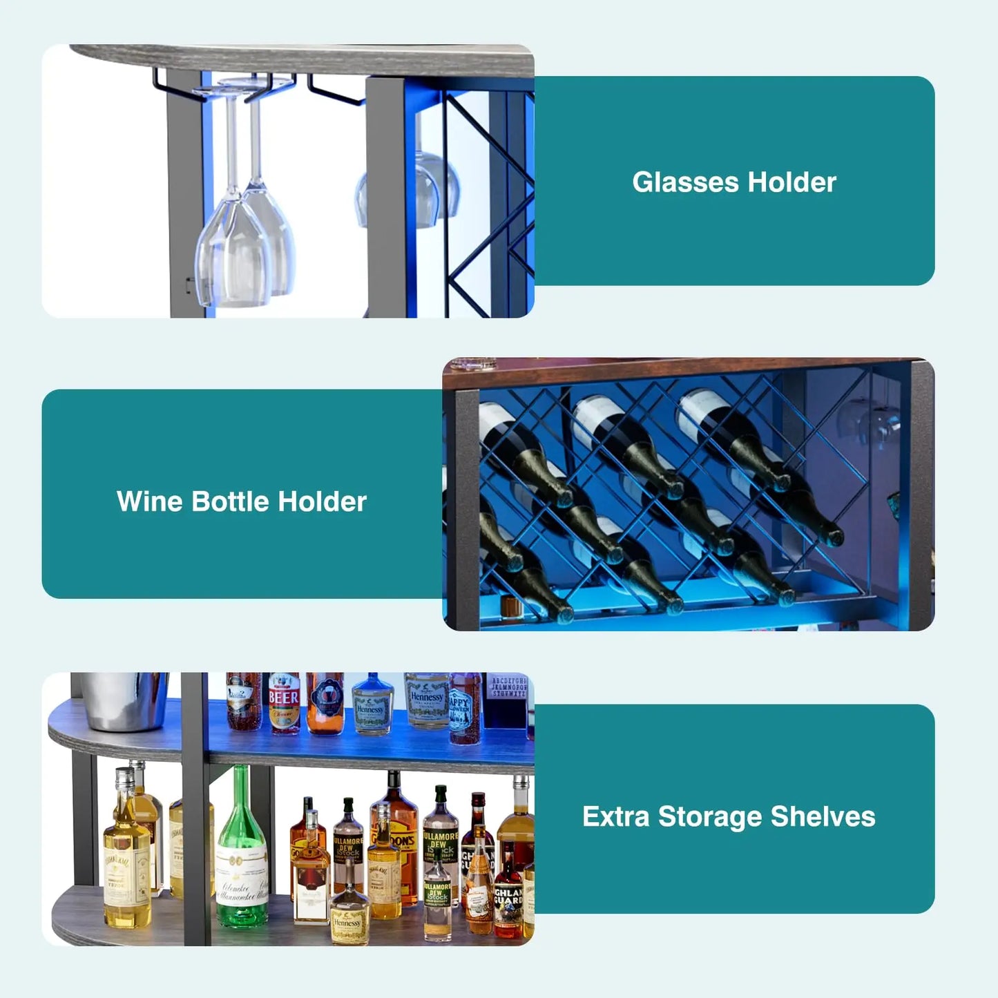Metal Wine Racks with Bar Utensils and Glasses and Wine Bottle Holder