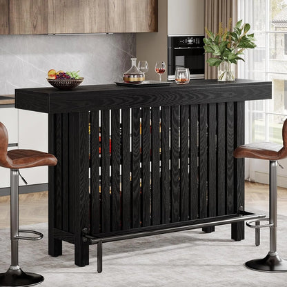 63-Inch Large Bar Unit,2-Tier Kitchen Island Mini Bar Height Pub Table with Footrest, Modern Coffee Bar Cabinet