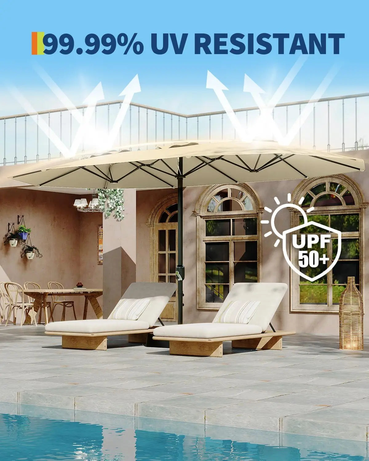 Large 15 X 9 ft Rectanglular Umbrella with Cross Base and Sandbag for Pool Lawn & Garden