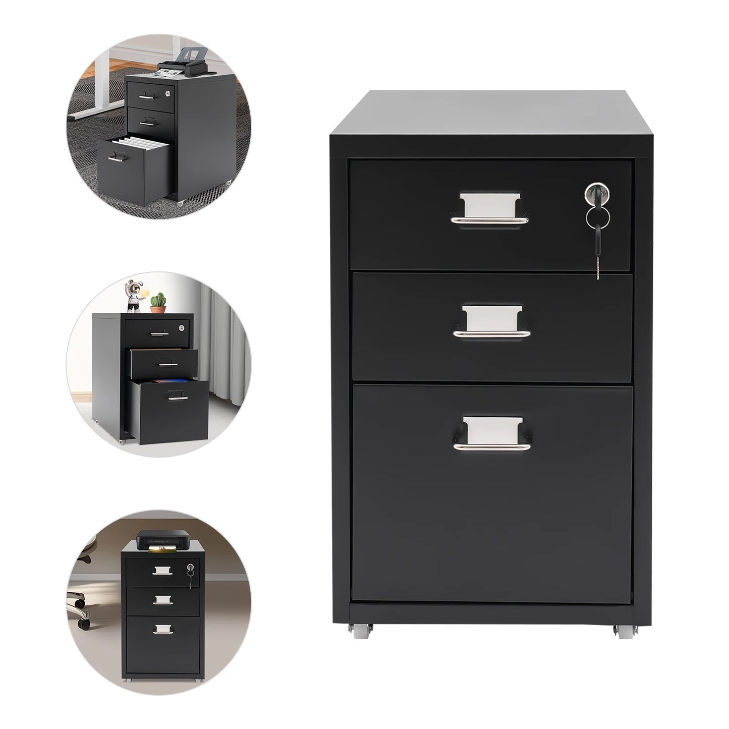 3 Tiers Rectangular Steel Vertical File Cabinet,Pink/White/Black