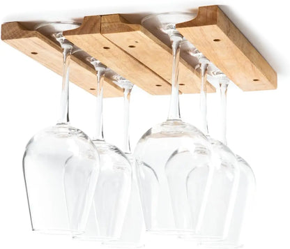 Under Cabinet Wooden Wine Glass Holder Rack,