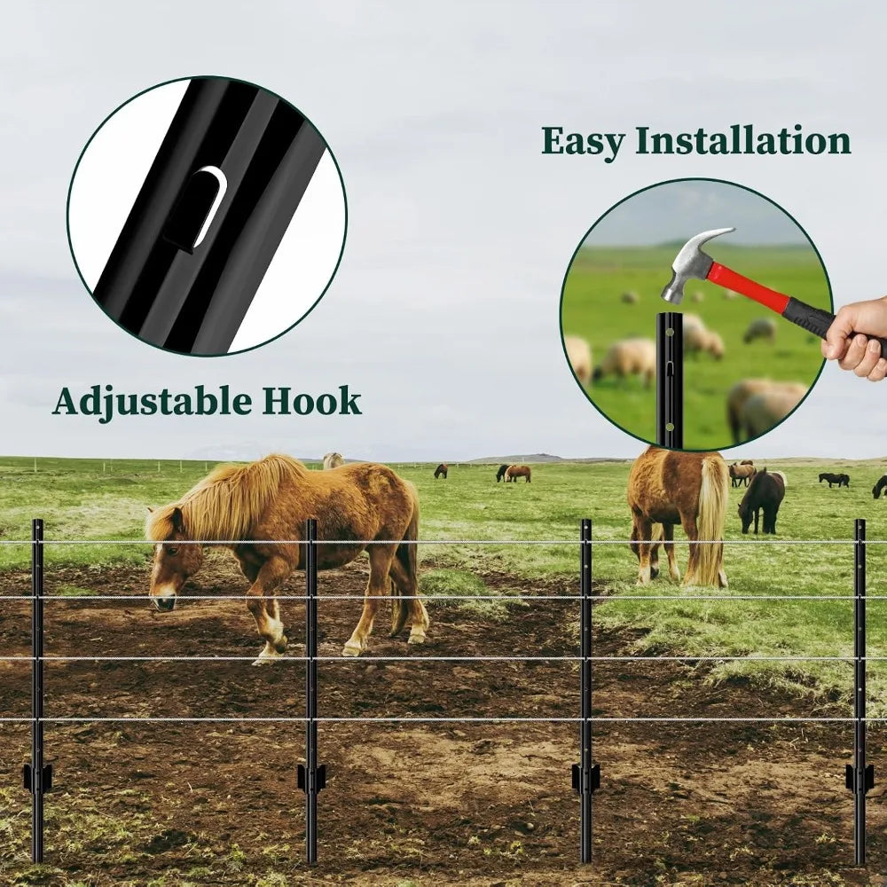 10 Pack 5 FT Heavy Duty Metal U-Post for Wire Fencing, No-Dig Fence Stakes, Rustproof Powder-Coated Steel for Farm, Yard & Garden