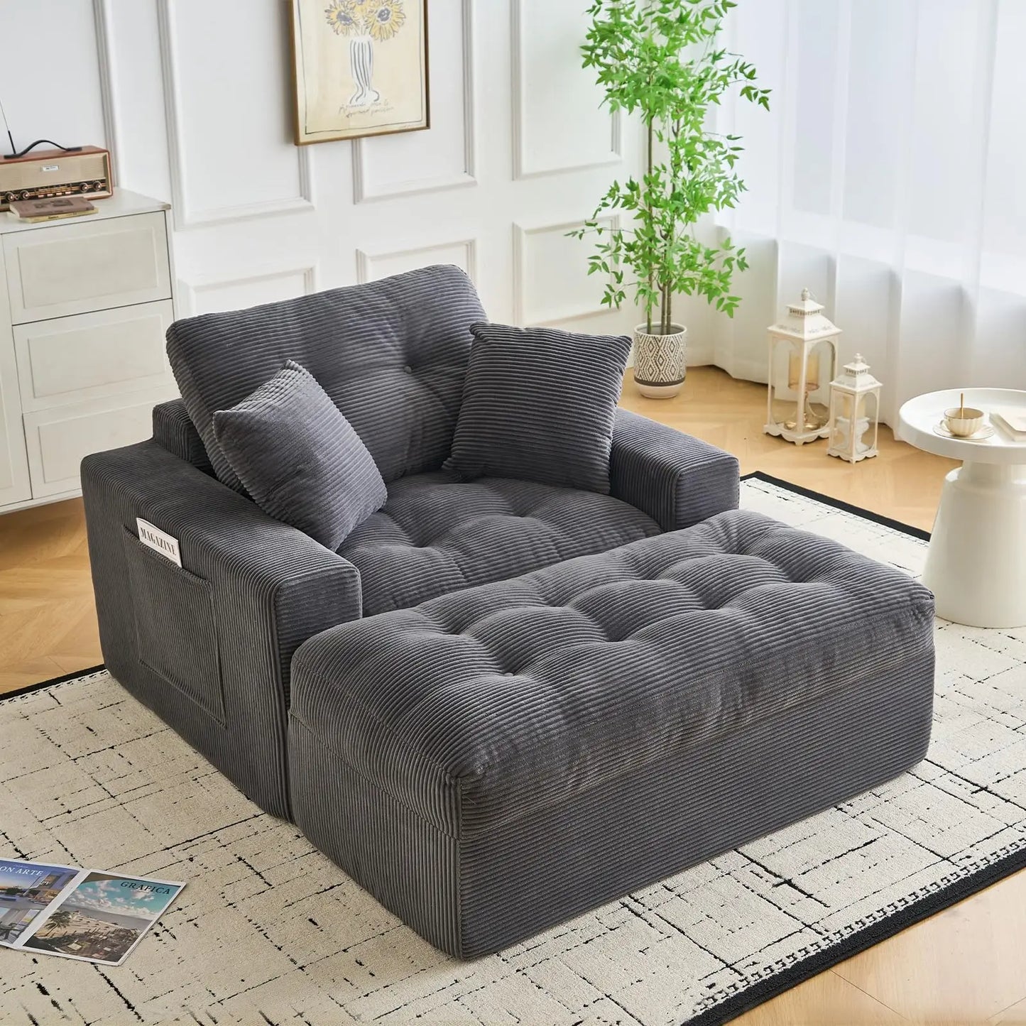 63'' Indoor Chaise Lounge With Ottoman and 2 Pillows