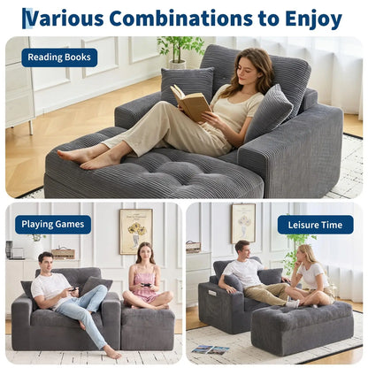 63'' Indoor Chaise Lounge With Ottoman and 2 Pillows