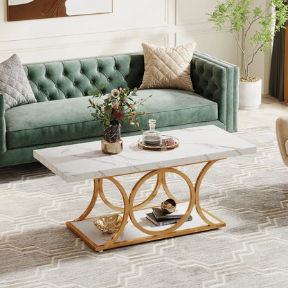 47 inch Rectangle, Faux Marble & Wood Coffee Table