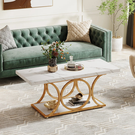 47 inch Rectangle, Faux Marble & Wood Coffee Table