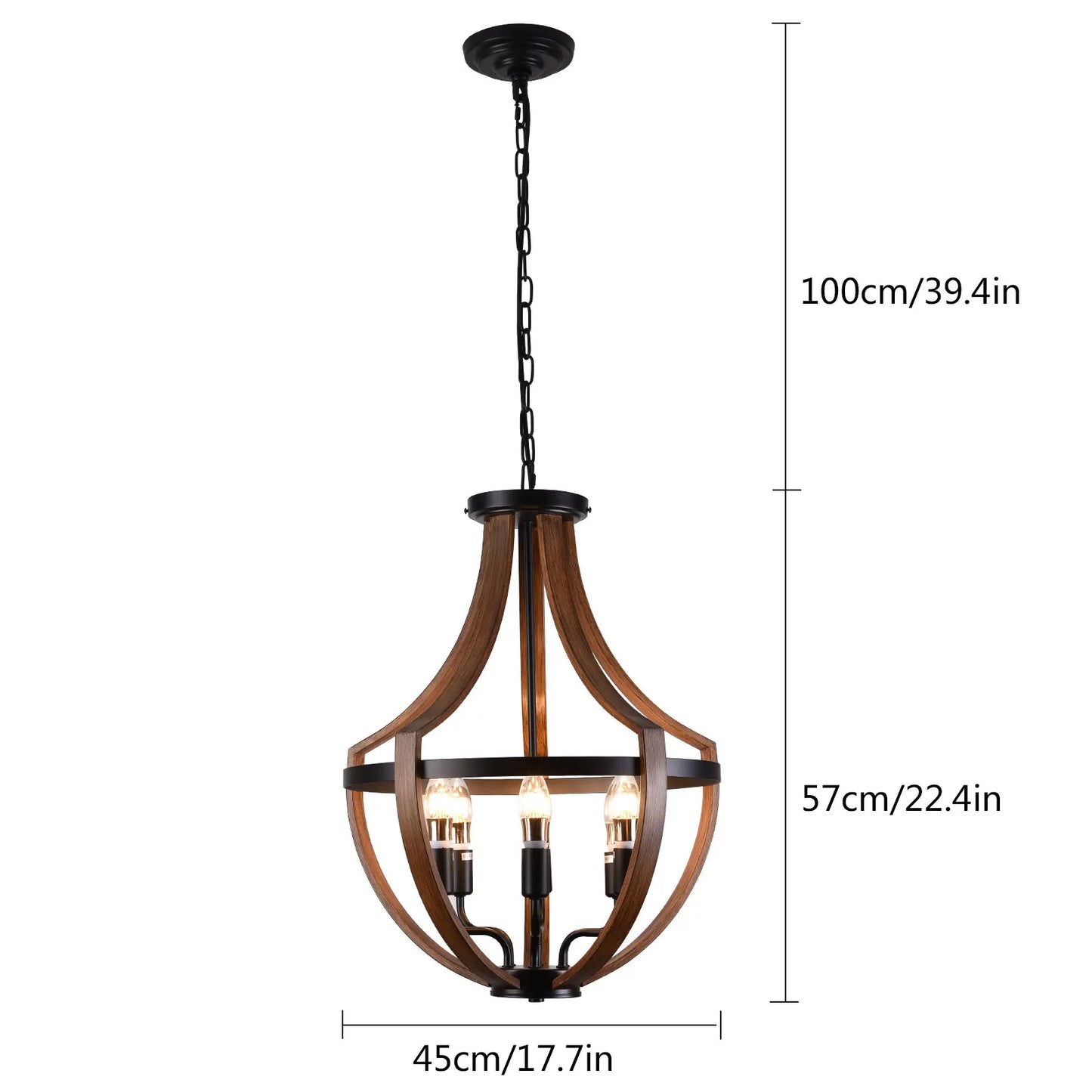 Modern Rustic Wooden Pendant Light Fixture - 17 Inch Diameter - Handmade Natural Wood
