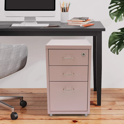 3 Tiers Rectangular Steel Vertical File Cabinet,Pink/White/Black