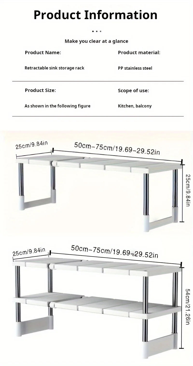 Adjustable Under Sink Storage Rack,Expandable Kitchen & Bathroom Cabinet Organizer,