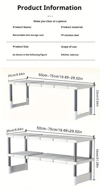 Adjustable Under Sink Storage Rack,Expandable Kitchen & Bathroom Cabinet Organizer,