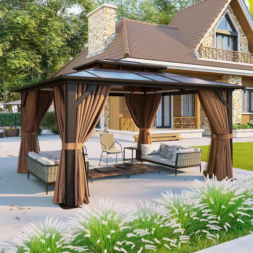 10x12 ft. Outdoor Pavilion with Curtains & Netting