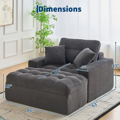 63'' Indoor Chaise Lounge With Ottoman and 2 Pillows