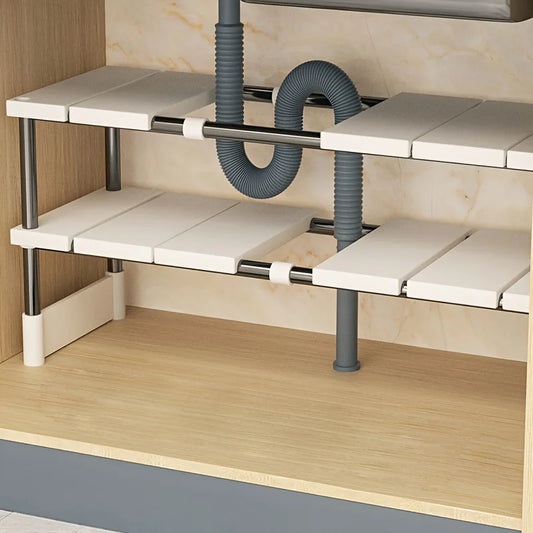Adjustable Under Sink Storage Rack,Expandable Kitchen & Bathroom Cabinet Organizer,