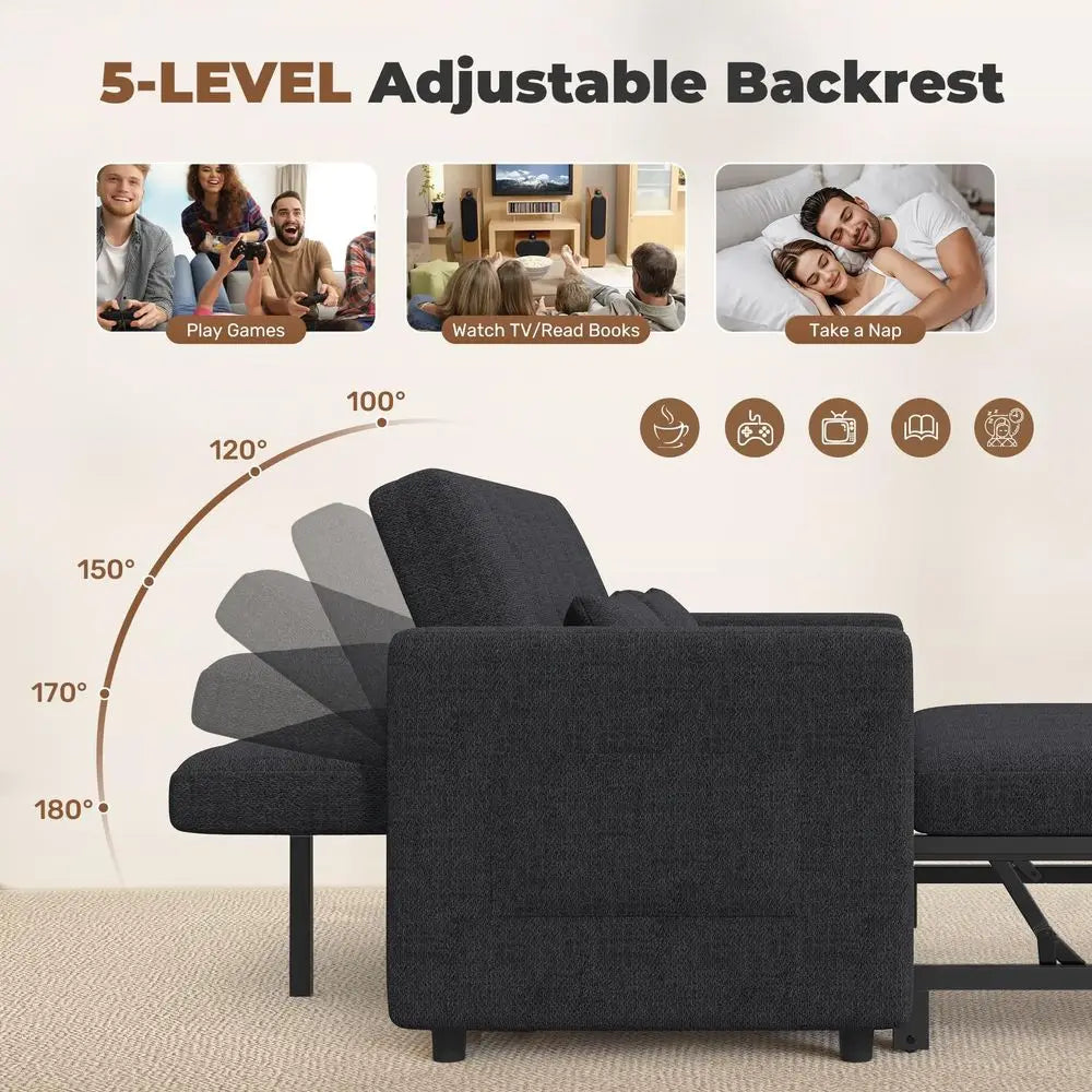 Sleeper Sofa Bed with Adjustable Backrest and Side Pockets