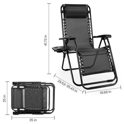 Set of 2 Portable Outdoor Garden Recliners with Cup Holder and Adjustable Pillow