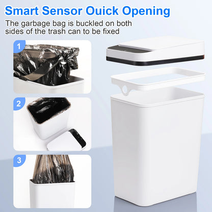 2 Pack 12L Automatic Trash Cans with Touchless Motion Sensor Slim with Lid