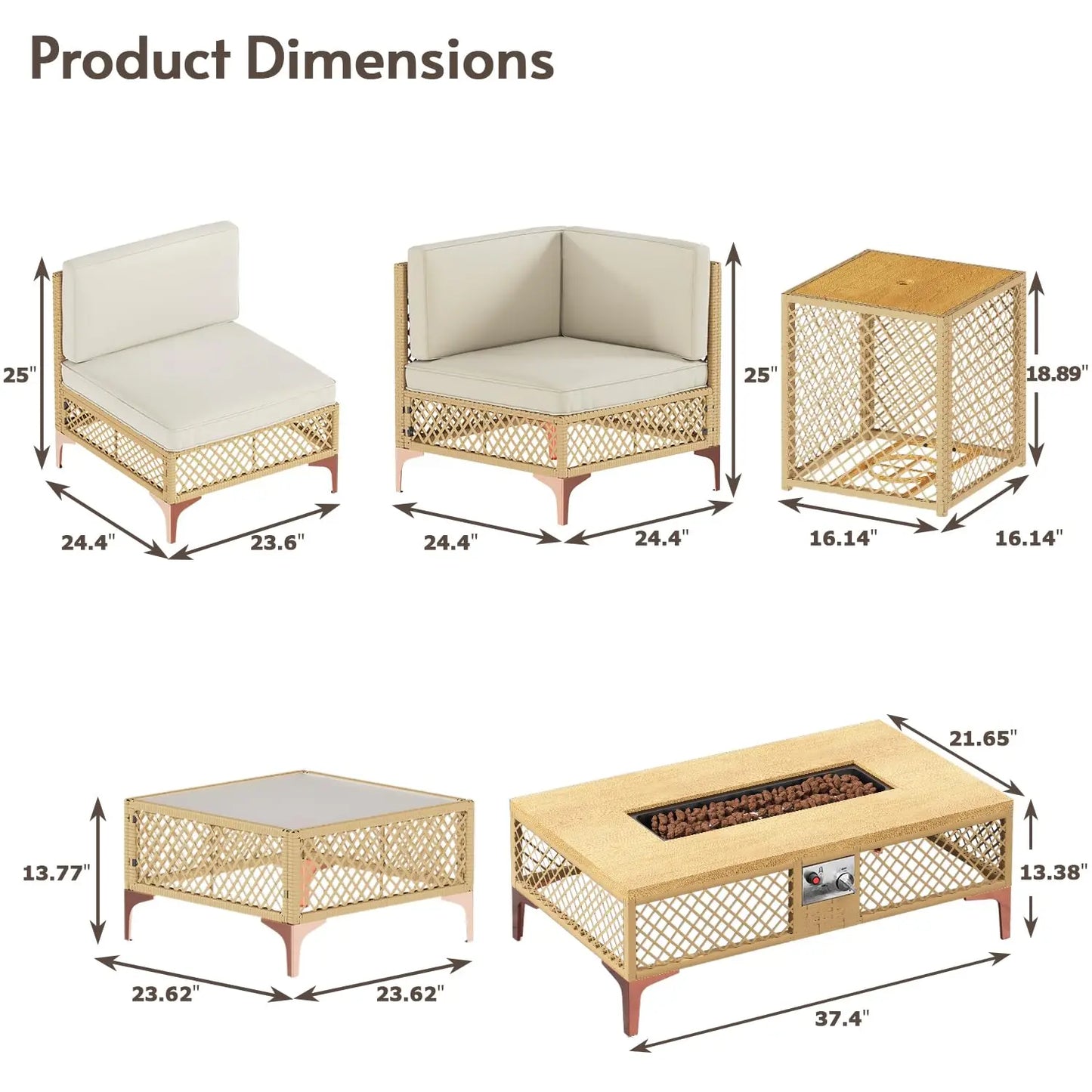 9pc Patio Sectional Set with Fire Pit
