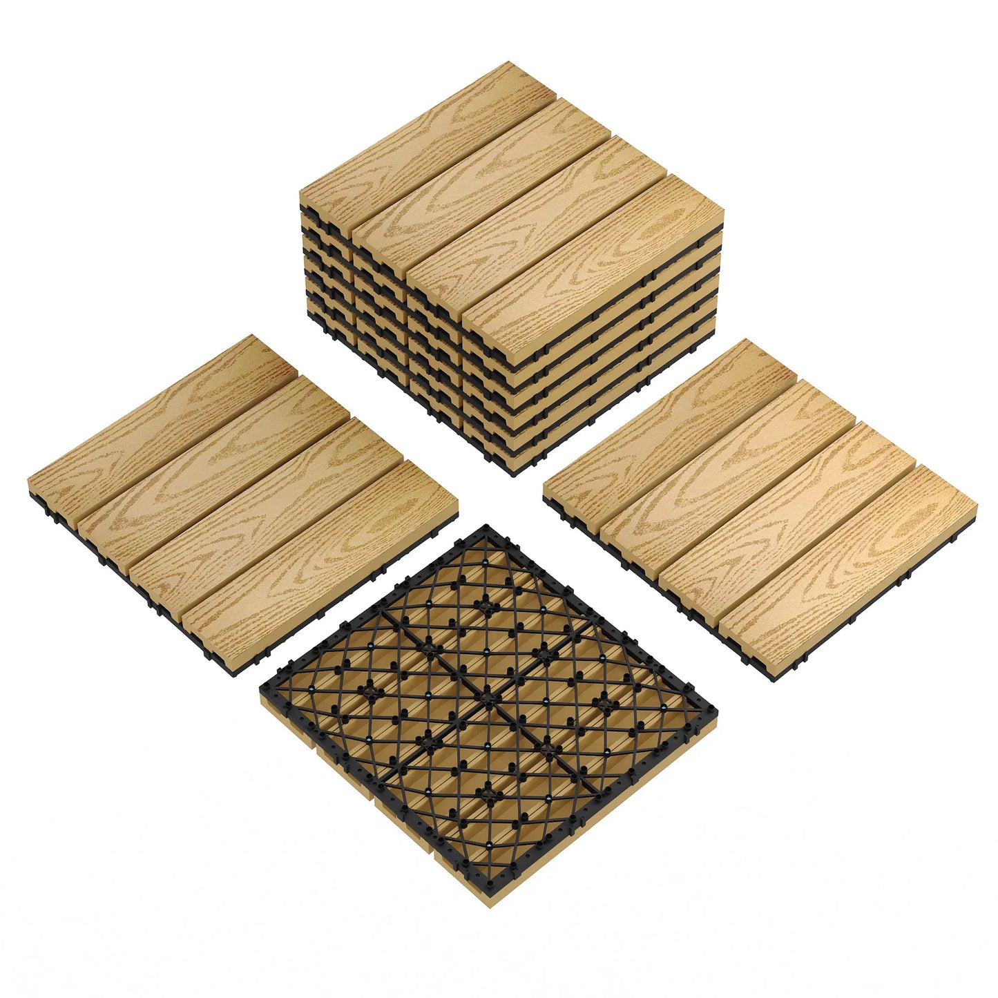 48PCs Composite Interconnected Deck Tiles 12x12 Inch –  for Indoor & Outdoor Use