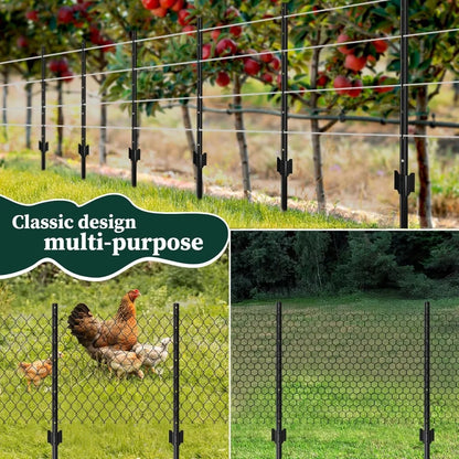 10 Pack 5 FT Heavy Duty Metal U-Post for Wire Fencing, No-Dig Fence Stakes, Rustproof Powder-Coated Steel for Farm, Yard & Garden