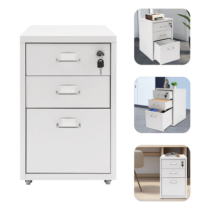 3 Tiers Rectangular Steel Vertical File Cabinet,Pink/White/Black