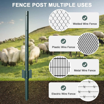 10 Pack,7 ft Heavy Duty Metal Fence Post,