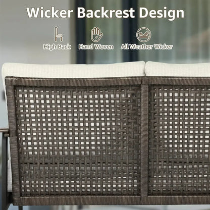 BestsellerXMSJ-Sale Outdoor Patio Loveseat, Patio Furniture Metal Outdoor Sofa with Wicker Backrest & 6 Inches Cushion for Front