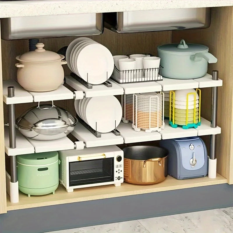 Adjustable Under Sink Storage Rack,Expandable Kitchen & Bathroom Cabinet Organizer,