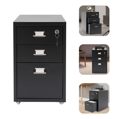 3 Tiers Rectangular Steel Vertical File Cabinet,Pink/White/Black