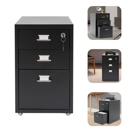 3 Tiers Rectangular Steel Vertical File Cabinet,Pink/White/Black