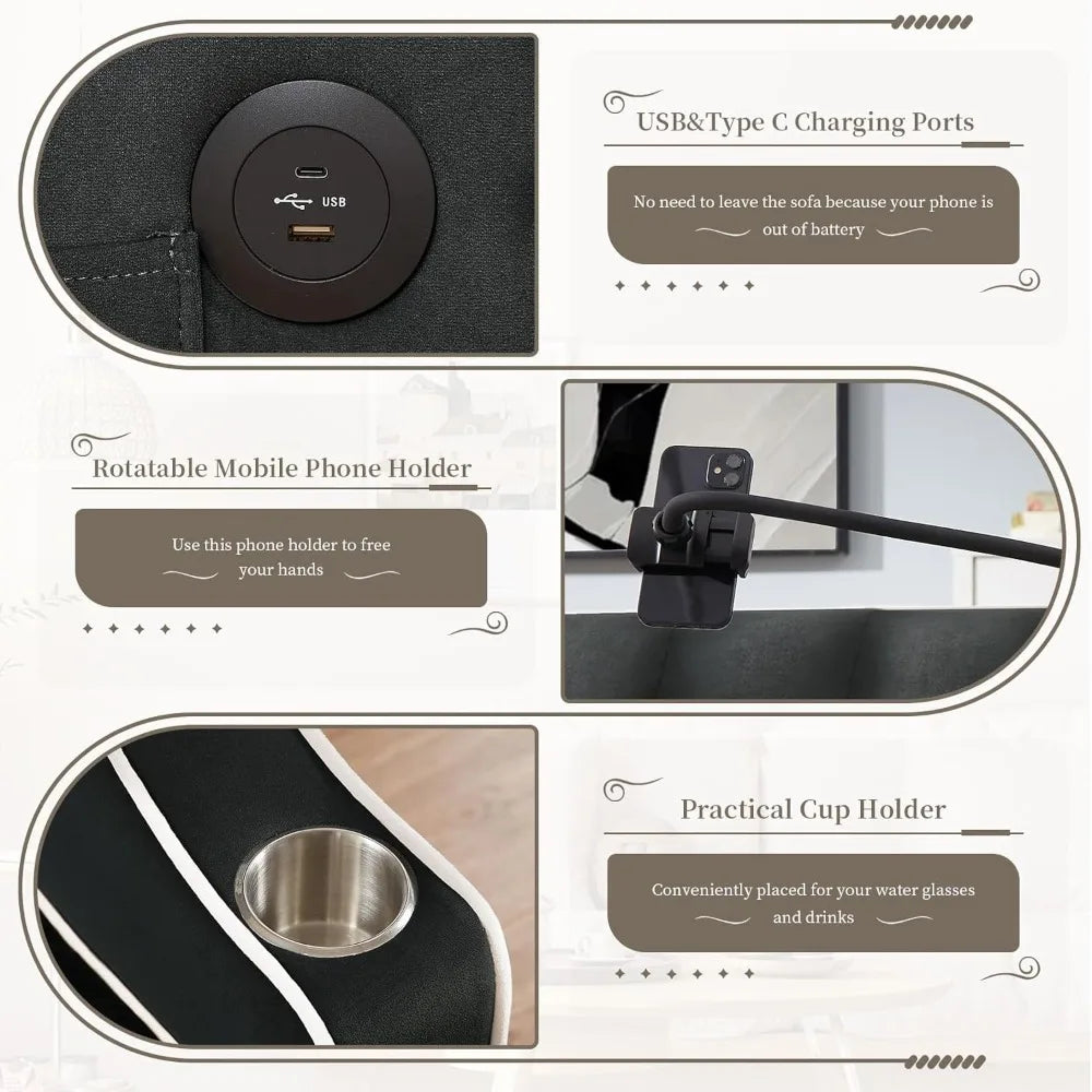 3-in-1 Velvet Sleeper Sofa Bed with USB Ports & Phone Holder