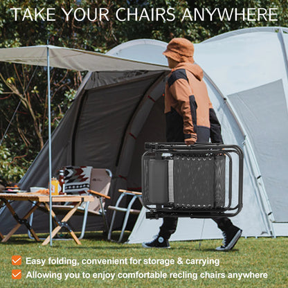 Set of 2 Portable Outdoor Garden Recliners with Cup Holder and Adjustable Pillow